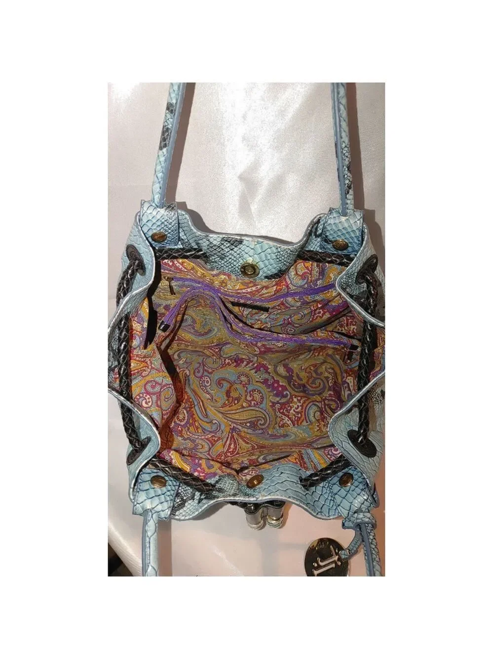 RARE Iris Tyler Snakeskin Drawstring Leather Bag